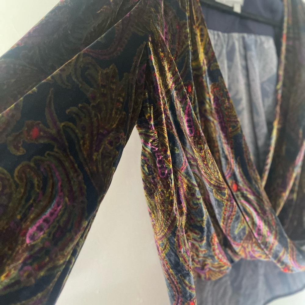 Anthropologie Velvet Wrap Top Paisley Print - Picture 4 of 8